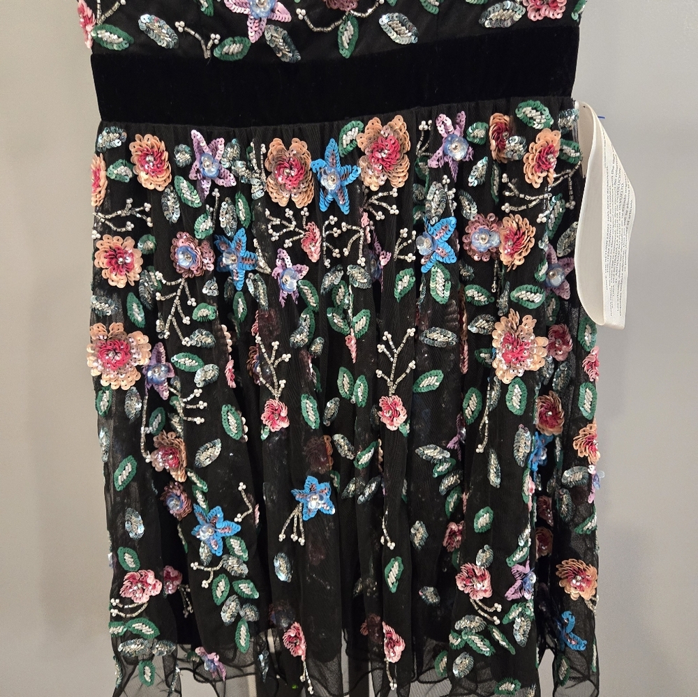 NWT Mac Duggal Sequin‎ Floral Fit & Flare Mini Dress size 2 4984 BLACK MULTI - Picture 10 of 11